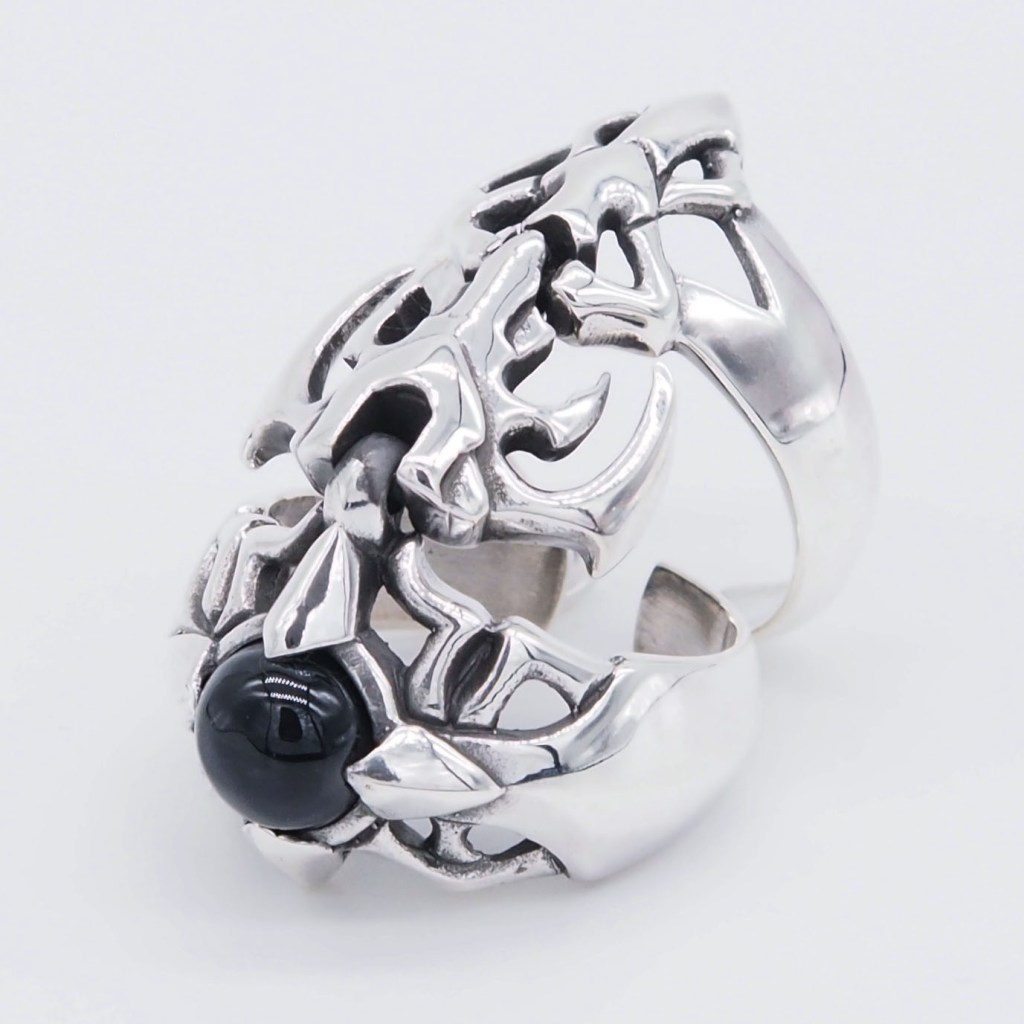 Full Finger Armour Claw Articulated Black Onyx Ring
