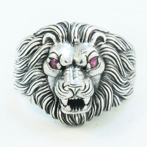 Lion Head 925 Sterling Silver Red Garnet CZ Stone Ring 