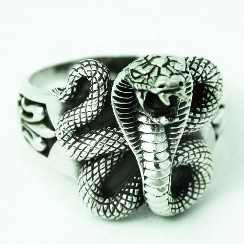 Snake Cobra Serpant Viper Head Fleur De Lis 925 Sterling Silver Ring 