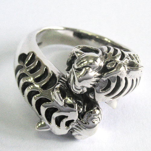 Two Head Jaguar Tiger Leopard Cat  925 Sterling RIng 