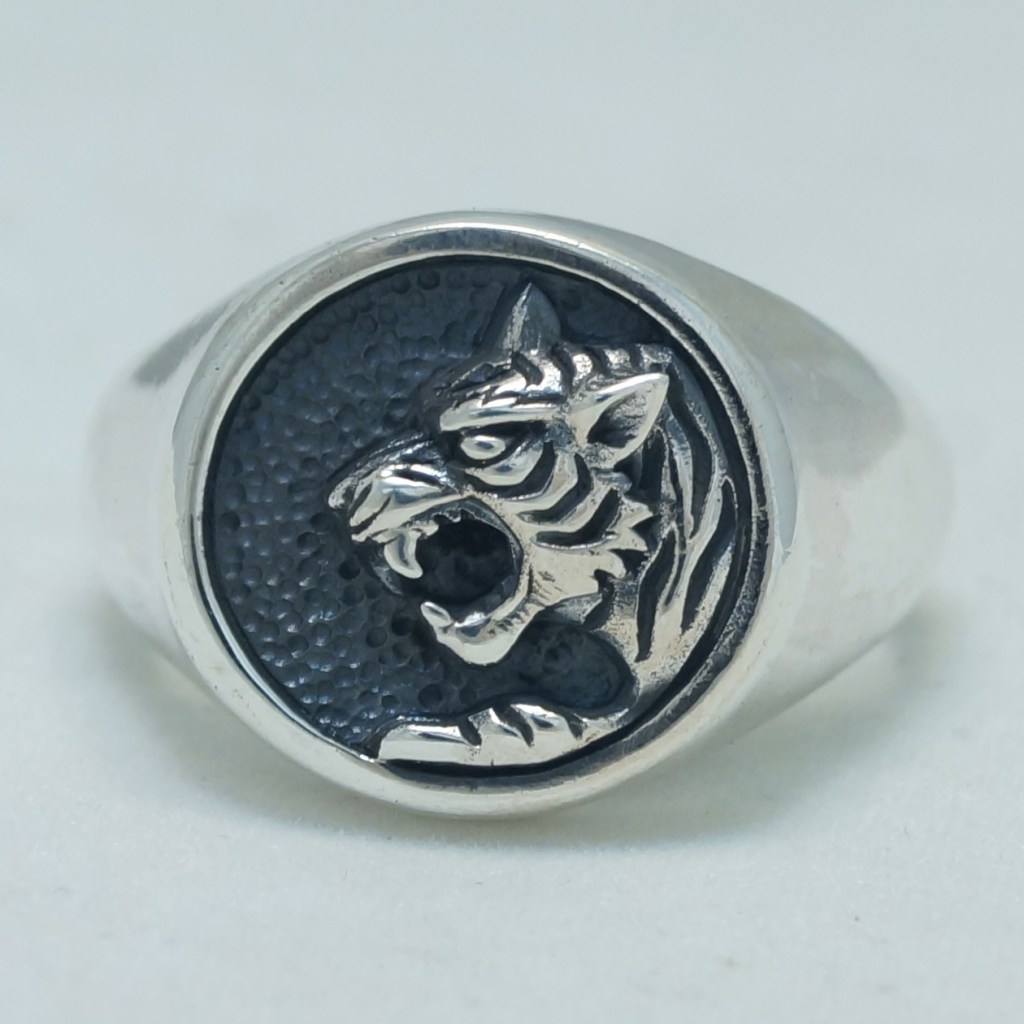 Jaguar Tiger Leopard Cat Head Signet 925 Sterling RIng 